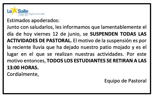 Comunicado suspensión de actividades