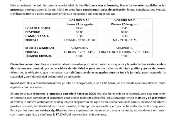 Circular N°15 aplicación Piloto PAES