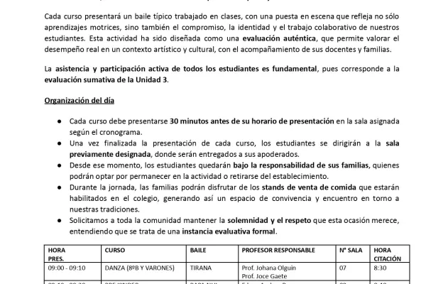 Cronograma Muestra de bailes  Folclóricos