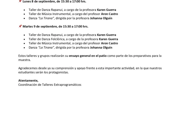 Comunicado sobre suspensión de talleres