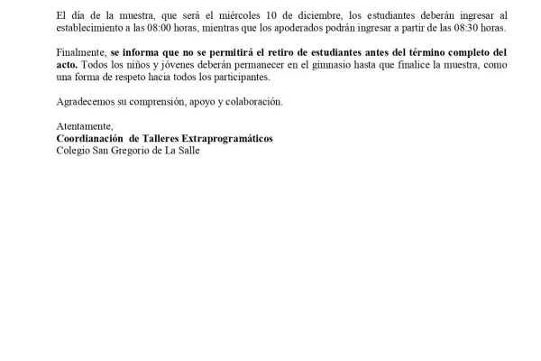 Comunicado sobre Ensayo General Talleres