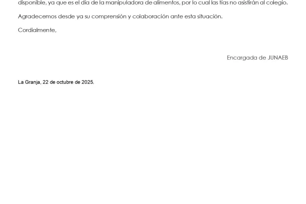 Comunicado Jueves 24 Octubre Junaeb