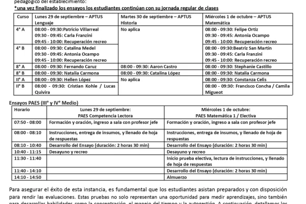 Circular N°16 "APLICACIÓN ENSAYO SIMCE Y PAES"