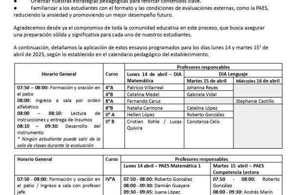 Circular N°6: Aplicación Ensayo PAES y encuesta DIA