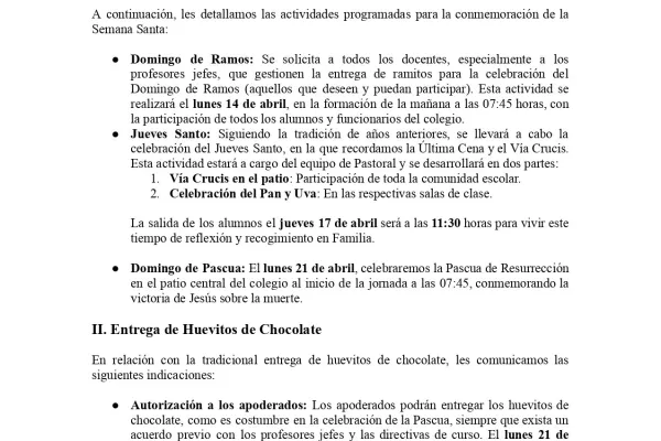 Comunicado Semana Santa