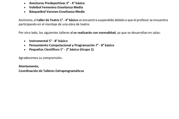 Talleres ExtraProgramáticos 19 Mayo 2025