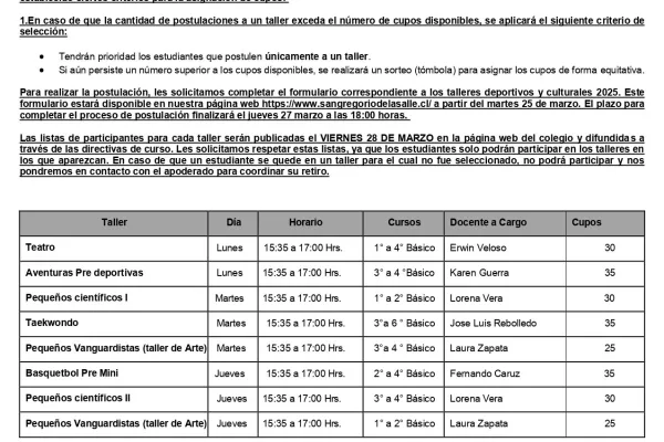 Postulación Talleres Extra Programáticos  2025