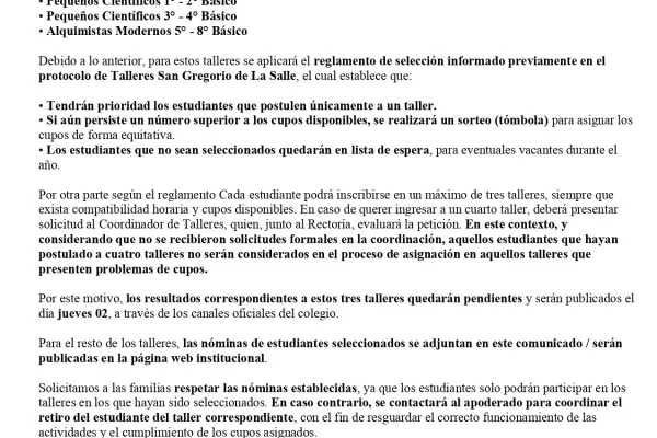 Resultado Postulación talleres extra-programáticos 2026