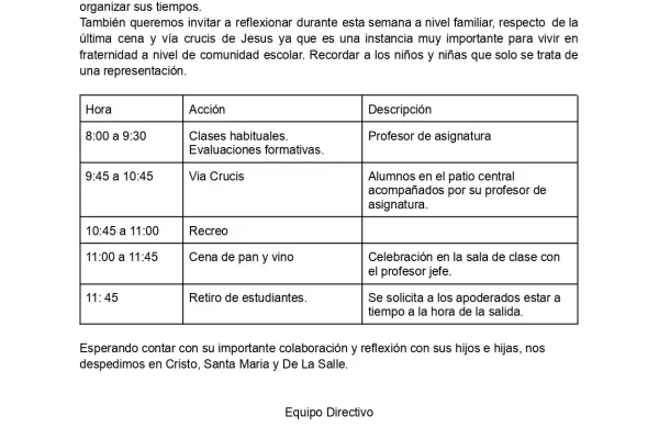 Comunicado Jueves Santo 2026