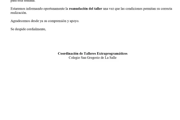 Suspensión taller de básquetbol 2° a 4° básico - Abril