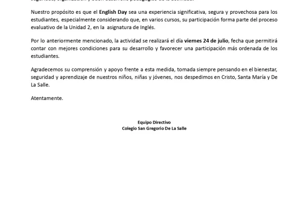Circular N°11 - Reprogramación English Day 2026