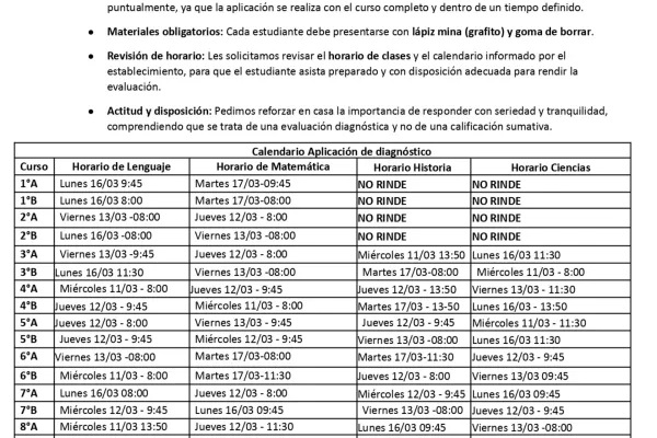Circular N°2 "Calendario diagnósticos"