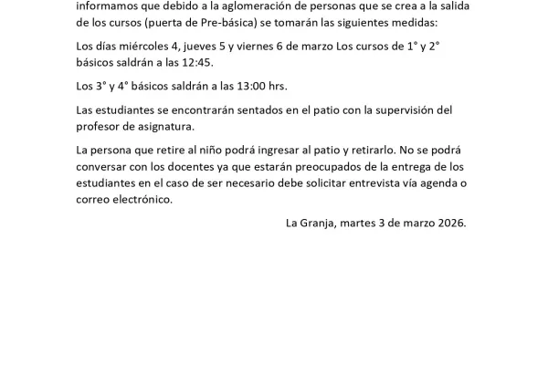 Horario Salida Primer Ciclo 