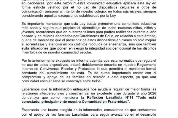 COMUNICADO SOBRE USO DE CELULARES