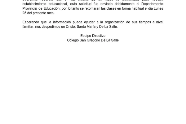 COMUNICADO DÍA VIERNES 22 DE MAYO.
