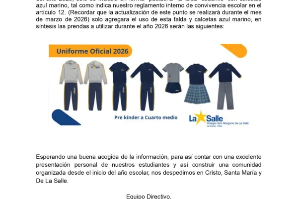Comunicado Uniforme Escolar Año 2026