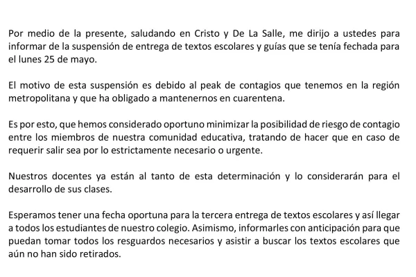 Suspensión de entrega de textos escolares y guías 