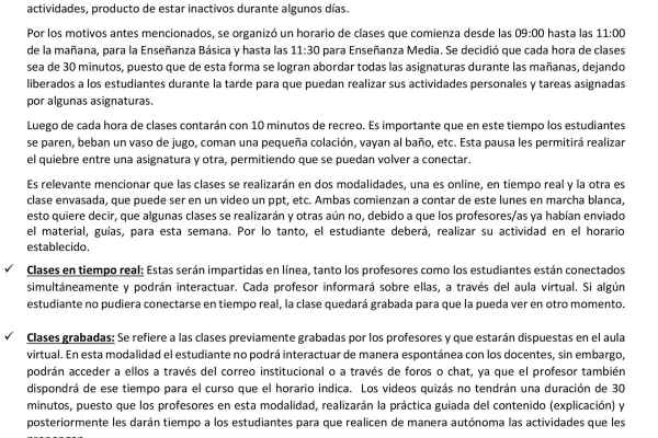 Horario de clases a distancia