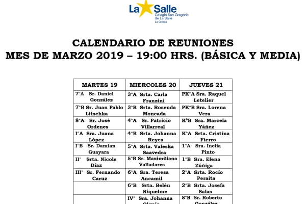 CALENDARIO DE REUNIONES MARZO