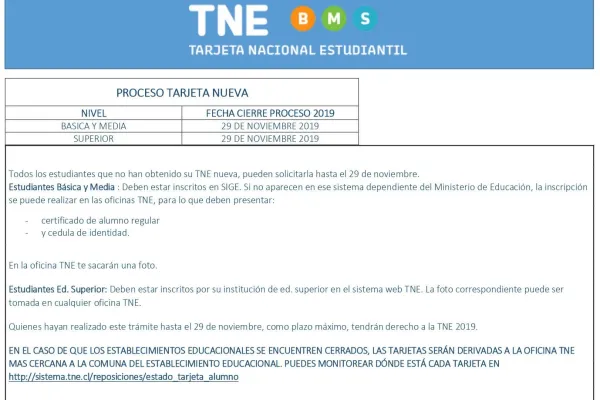 Información tarjeta nacional estudiantil