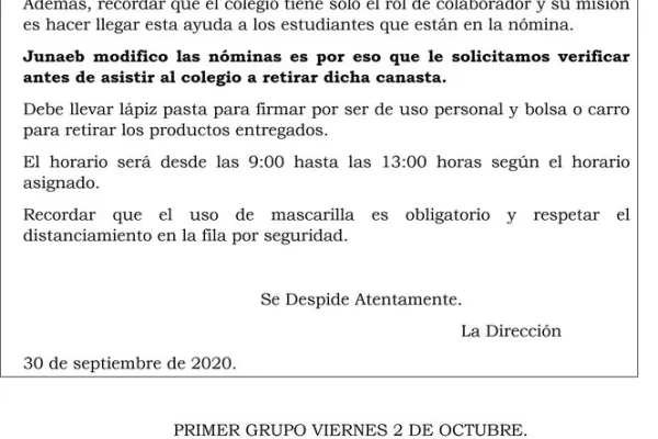 Novena entrega de canasta JUNAEB
