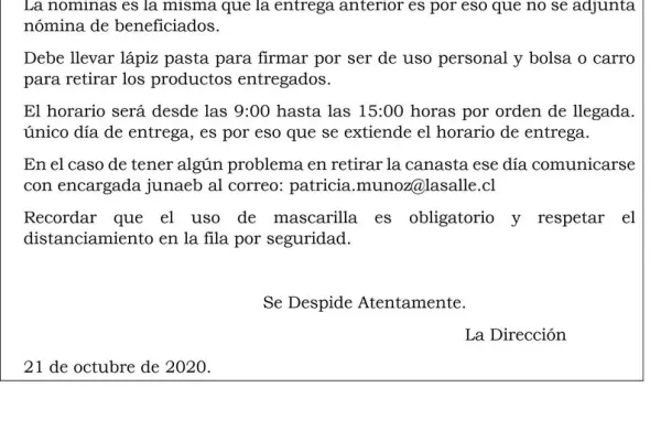 Décima entrega del kit de alimentación JUNAEB