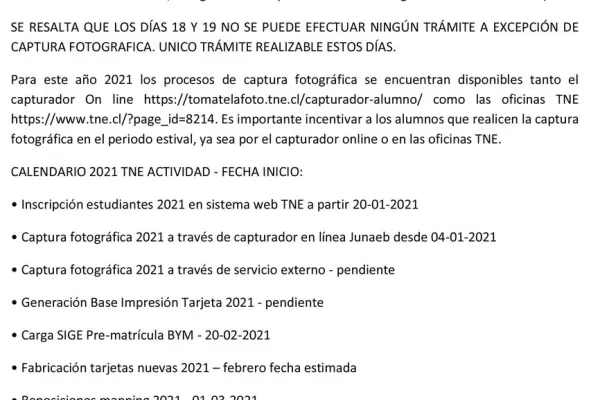 Información pase escolar TNE
