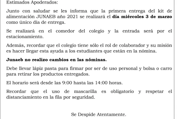 Entrega  kit Junaeb N° 1