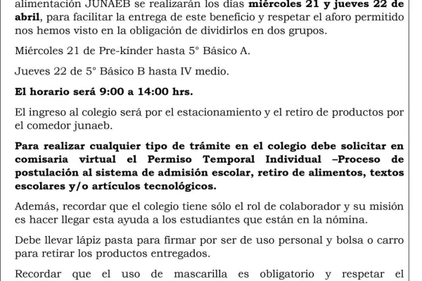 Entrega  kit JUNAEB  N° 3