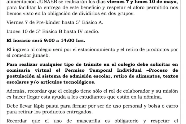 Entrega  kit JUNAEB  N° 4
