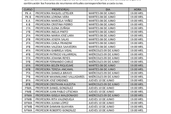 Reunión virtual de padres y apoderados correspondientes al mes de junio 2021
