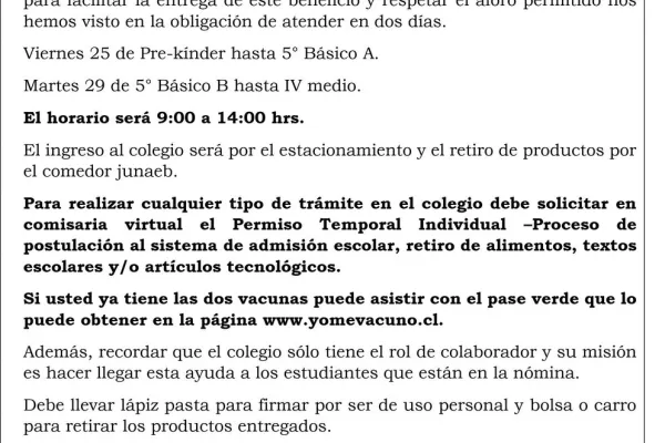 Entrega  kit JUNAEB  N° 6