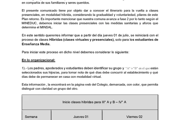 Comunicado a Padres y Apoderados