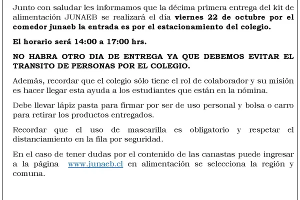 Entrega  Kit JUNAEB N°11