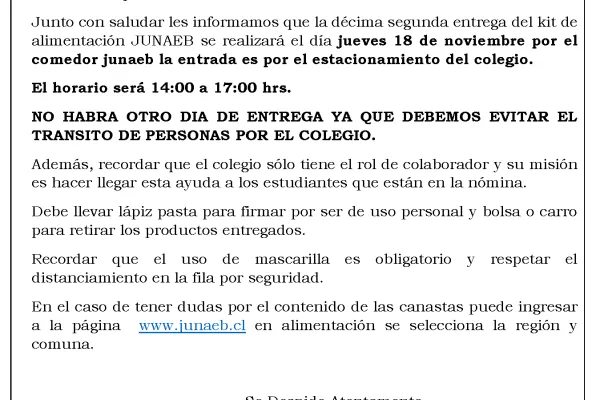 Entrega  Kit JUNAEB N°12