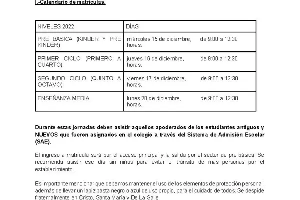 Periodo de matrículas año 2022