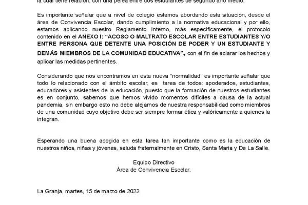 Comunicado Pelea Estudiantes