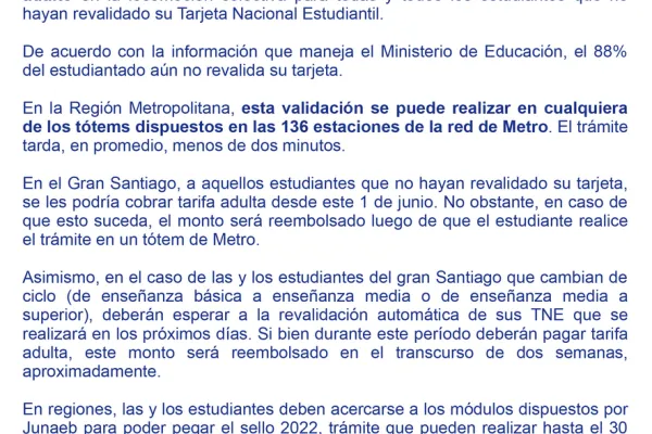 Infórmate sobre la Revalidación de tu TNE 2022, aquí