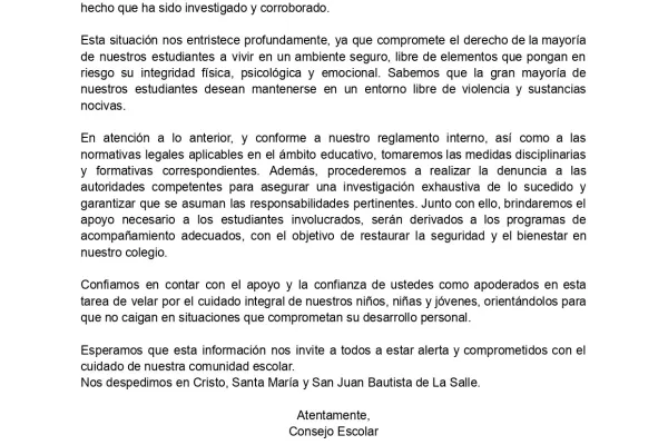 Comunicado Urgente a la Comunidad Escolar
