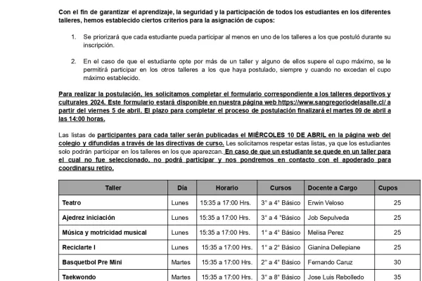 Circular N°5 Talleres
