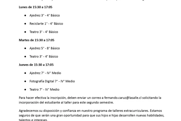 Inicio Talleres segundo semestre 2024
